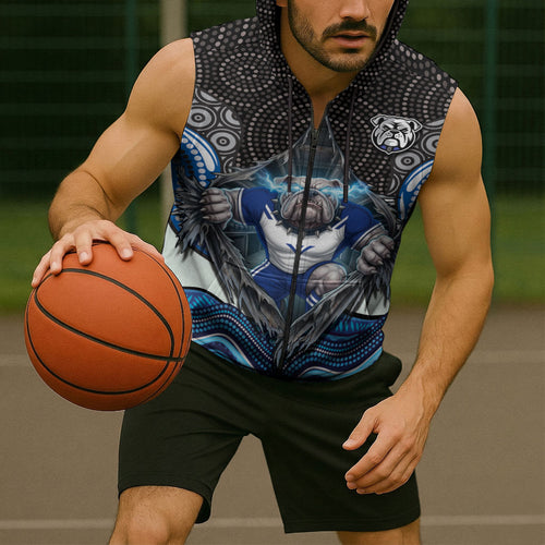 Canterbury Bankstown Bulldogs Rugby Sleeveless Zip Hoodie The Scream of Lightning Eyes - Indigenous Dot Ripping Effect