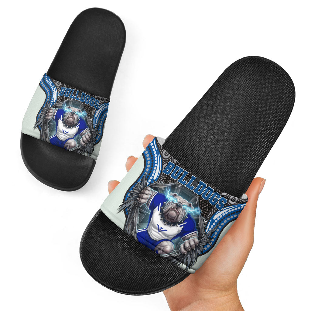 Canterbury Bankstown Bulldogs Rugby Slide Sandals The Scream of Lightning Eyes - Indigenous Dot Ripping Effect
