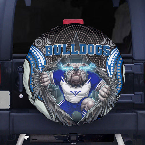 Canterbury Bankstown Bulldogs Rugby Spare Tire Cover The Scream of Lightning Eyes - Indigenous Dot Ripping Effect
