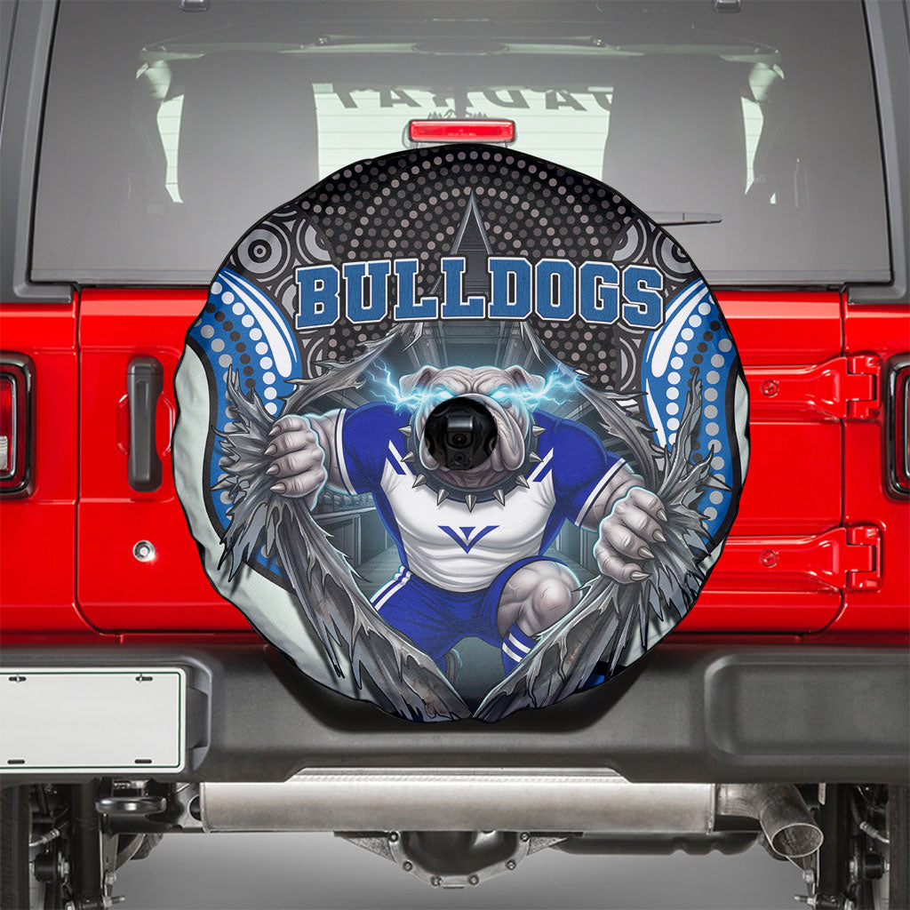 Canterbury Bankstown Bulldogs Rugby Spare Tire Cover The Scream of Lightning Eyes - Indigenous Dot Ripping Effect