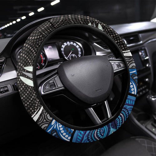 Canterbury Bankstown Bulldogs Rugby Steering Wheel Cover The Scream of Lightning Eyes - Indigenous Dot Ripping Effect
