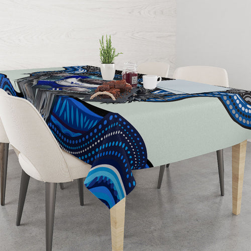 Canterbury Bankstown Bulldogs Rugby Tablecloth The Scream of Lightning Eyes - Indigenous Dot Ripping Effect