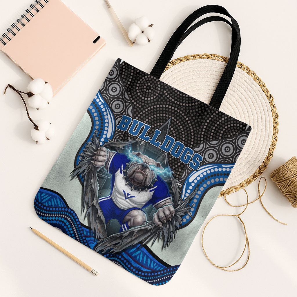 Canterbury Bankstown Bulldogs Rugby Tote Bag The Scream of Lightning Eyes - Indigenous Dot Ripping Effect
