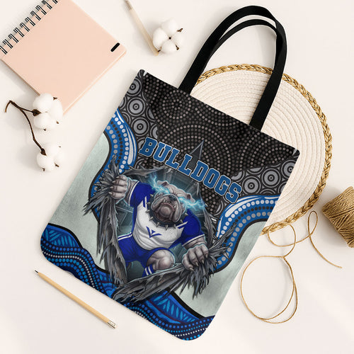Canterbury Bankstown Bulldogs Rugby Tote Bag The Scream of Lightning Eyes - Indigenous Dot Ripping Effect