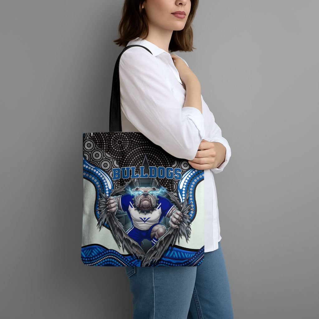 Canterbury Bankstown Bulldogs Rugby Tote Bag The Scream of Lightning Eyes - Indigenous Dot Ripping Effect