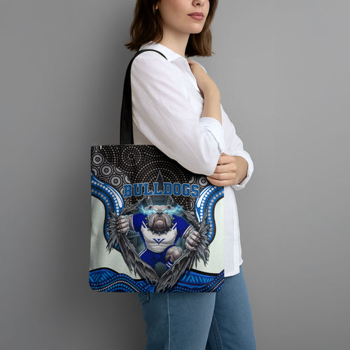 Canterbury Bankstown Bulldogs Rugby Tote Bag The Scream of Lightning Eyes - Indigenous Dot Ripping Effect