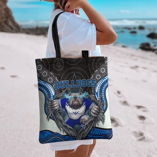 Canterbury Bankstown Bulldogs Rugby Tote Bag The Scream of Lightning Eyes - Indigenous Dot Ripping Effect