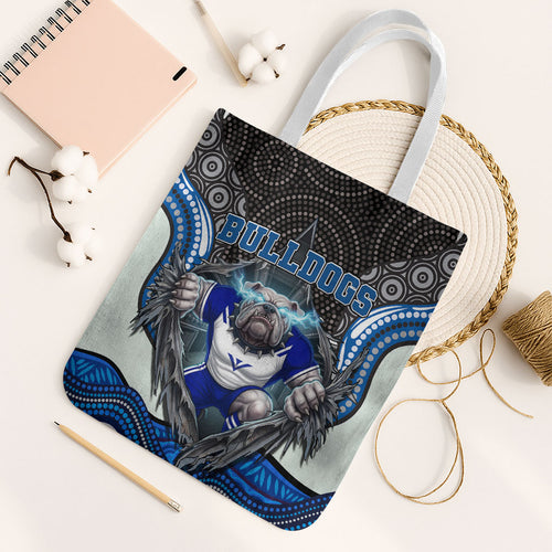 Canterbury Bankstown Bulldogs Rugby Tote Bag The Scream of Lightning Eyes - Indigenous Dot Ripping Effect