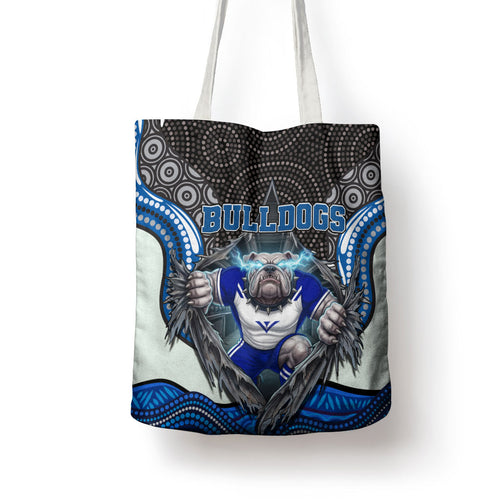 Canterbury Bankstown Bulldogs Rugby Tote Bag The Scream of Lightning Eyes - Indigenous Dot Ripping Effect