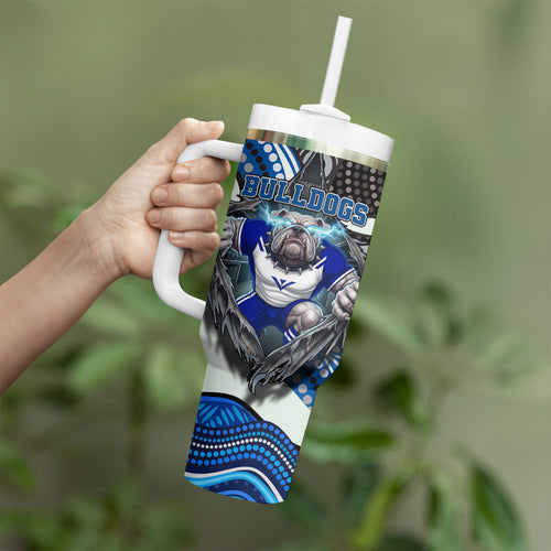 Canterbury Bankstown Bulldogs Rugby Tumbler With Handle The Scream of Lightning Eyes - Indigenous Dot Ripping Effect