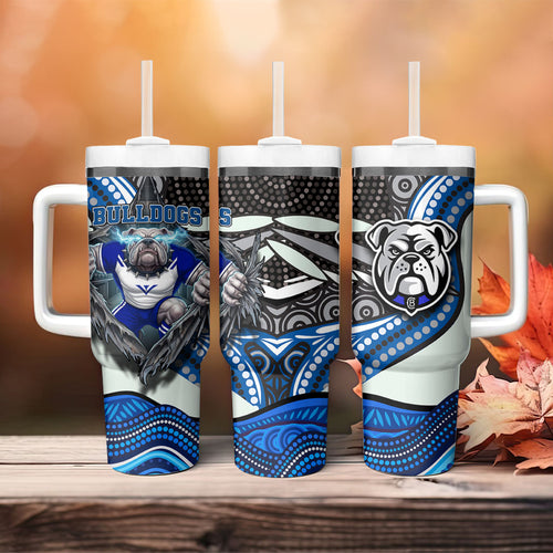 Canterbury Bankstown Bulldogs Rugby Tumbler With Handle The Scream of Lightning Eyes - Indigenous Dot Ripping Effect