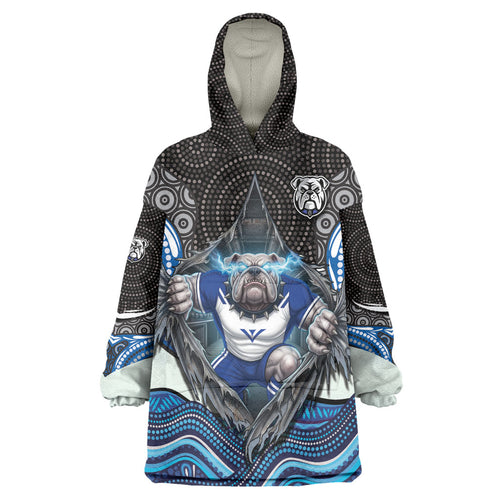 Canterbury Bankstown Bulldogs Rugby Wearable Blanket Hoodie The Scream of Lightning Eyes - Indigenous Dot Ripping Effect