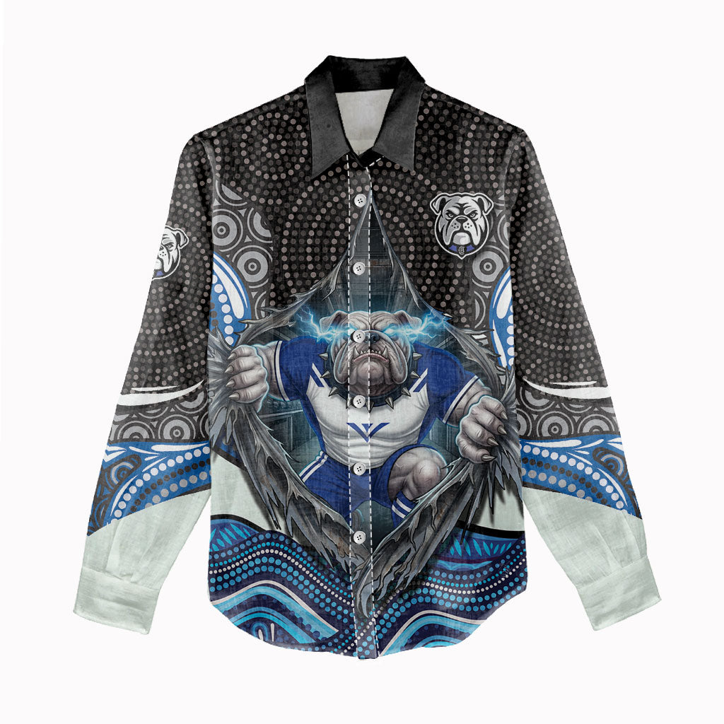 Canterbury Bankstown Bulldogs Rugby Women Casual Shirt The Scream of Lightning Eyes - Indigenous Dot Ripping Effect
