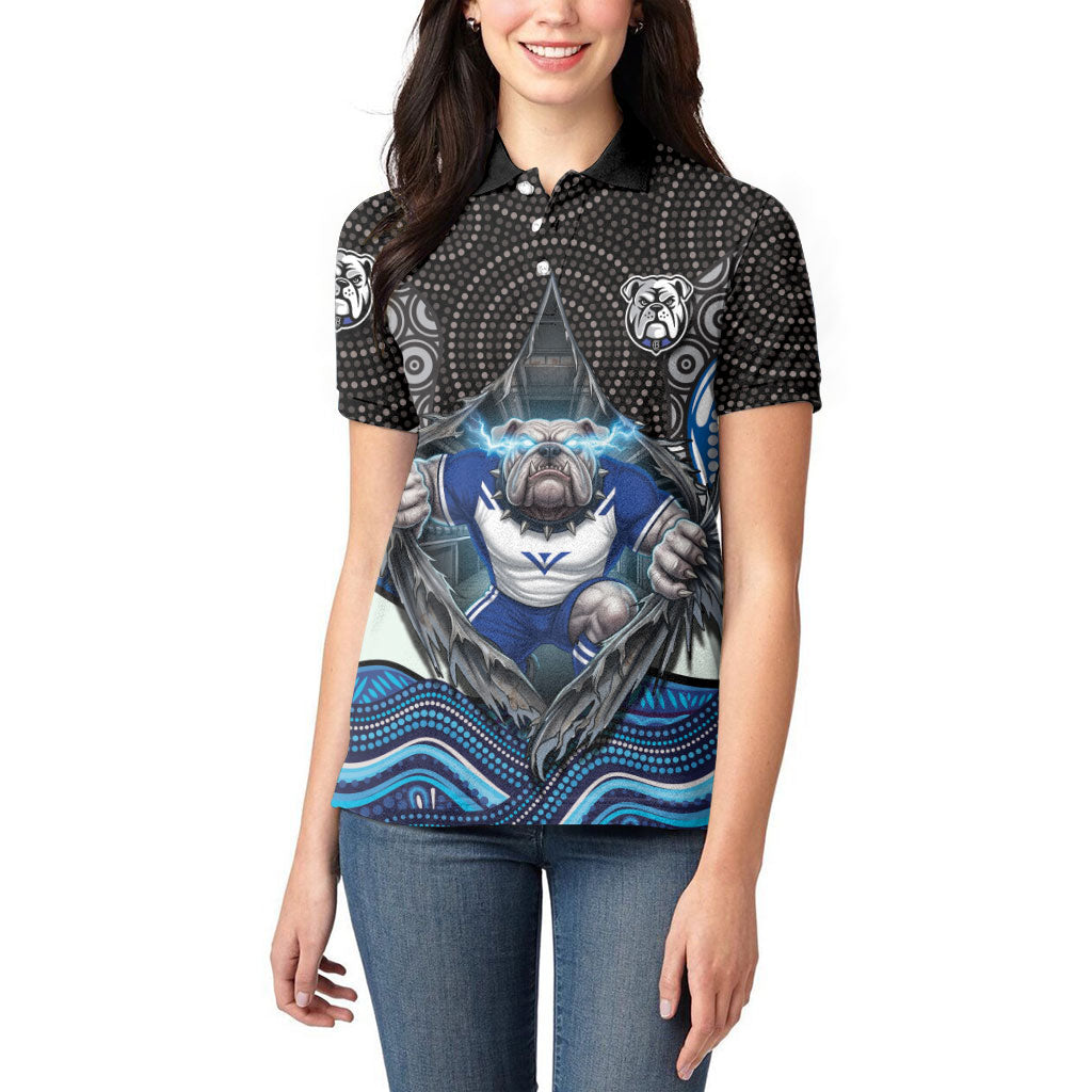 Canterbury Bankstown Bulldogs Rugby Women Polo Shirt The Scream of Lightning Eyes - Indigenous Dot Ripping Effect