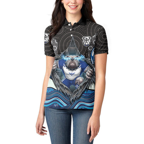Canterbury Bankstown Bulldogs Rugby Women Polo Shirt The Scream of Lightning Eyes - Indigenous Dot Ripping Effect