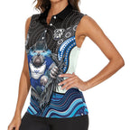 Canterbury Bankstown Bulldogs Rugby Women Sleeveless Polo Shirt The Scream of Lightning Eyes - Indigenous Dot Ripping Effect
