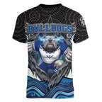 Canterbury Bankstown Bulldogs Rugby Women V-Neck T-Shirt The Scream of Lightning Eyes - Indigenous Dot Ripping Effect