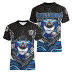 Canterbury Bankstown Bulldogs Rugby Women V-Neck T-Shirt The Scream of Lightning Eyes - Indigenous Dot Ripping Effect