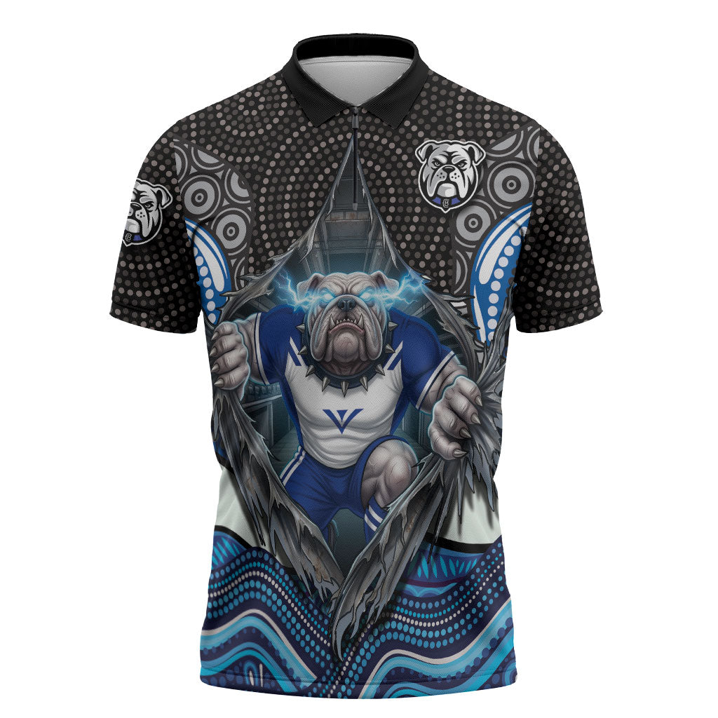 Canterbury Bankstown Bulldogs Rugby Zipper Polo Shirt The Scream of Lightning Eyes - Indigenous Dot Ripping Effect