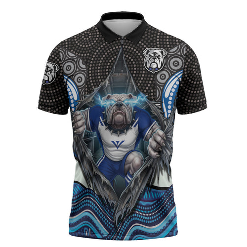Canterbury Bankstown Bulldogs Rugby Zipper Polo Shirt The Scream of Lightning Eyes - Indigenous Dot Ripping Effect