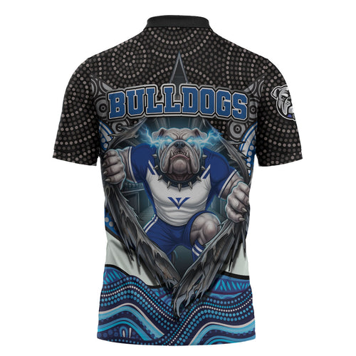 Canterbury Bankstown Bulldogs Rugby Zipper Polo Shirt The Scream of Lightning Eyes - Indigenous Dot Ripping Effect