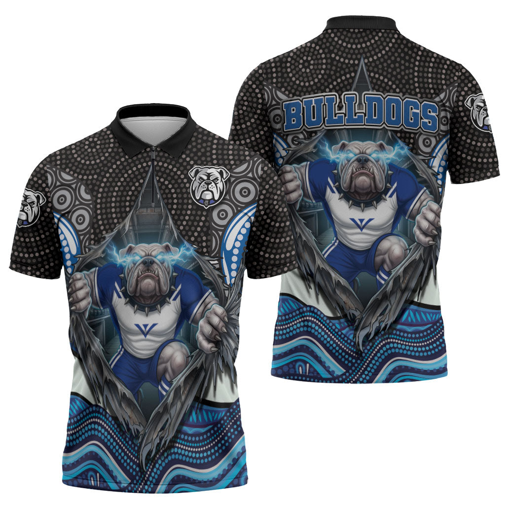 Canterbury Bankstown Bulldogs Rugby Zipper Polo Shirt The Scream of Lightning Eyes - Indigenous Dot Ripping Effect