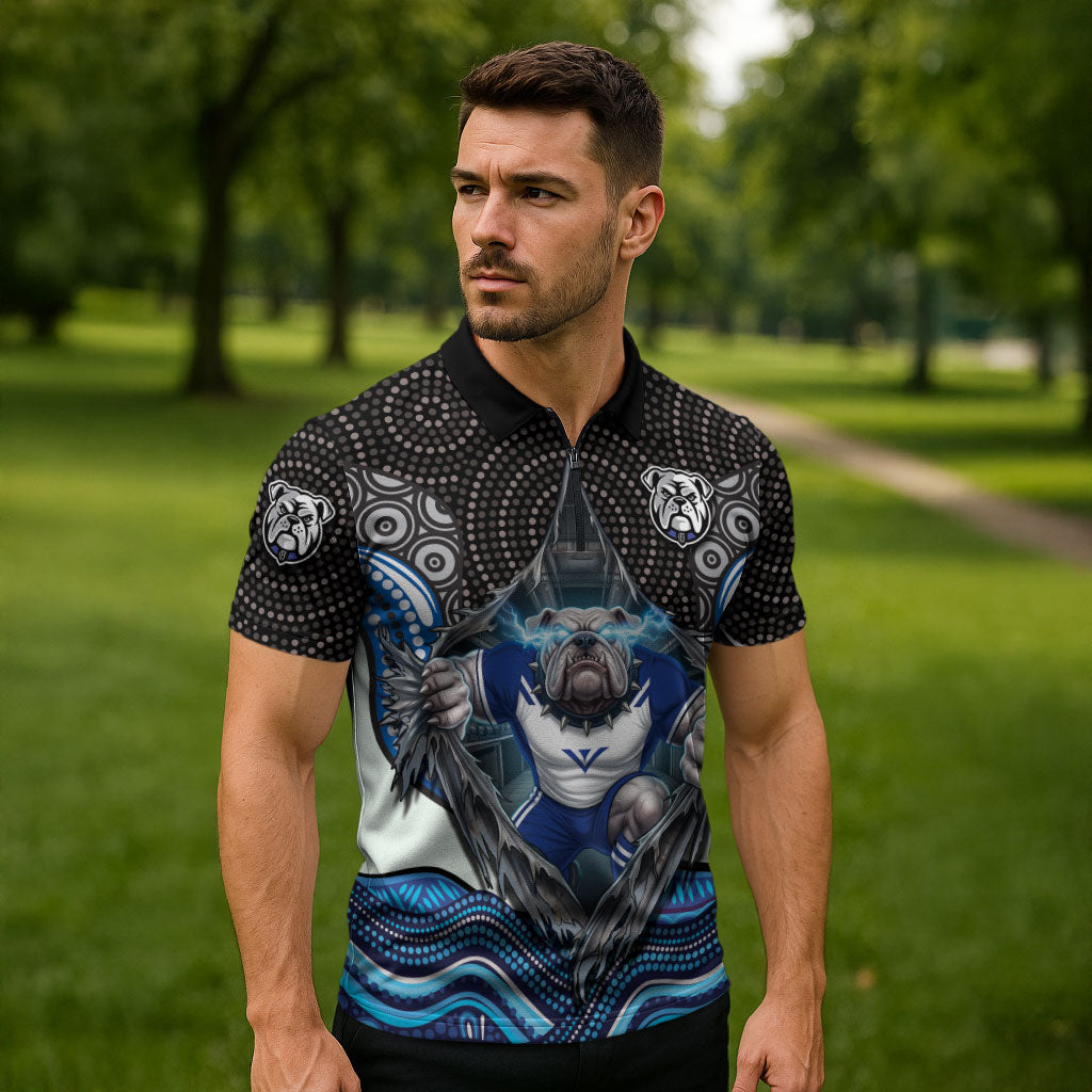 Canterbury Bankstown Bulldogs Rugby Zipper Polo Shirt The Scream of Lightning Eyes - Indigenous Dot Ripping Effect