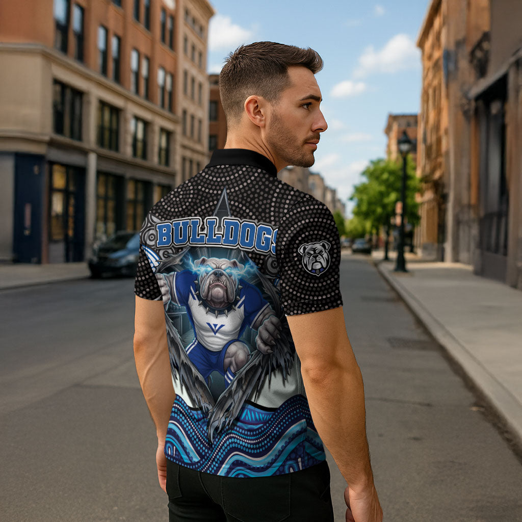 Canterbury Bankstown Bulldogs Rugby Zipper Polo Shirt The Scream of Lightning Eyes - Indigenous Dot Ripping Effect