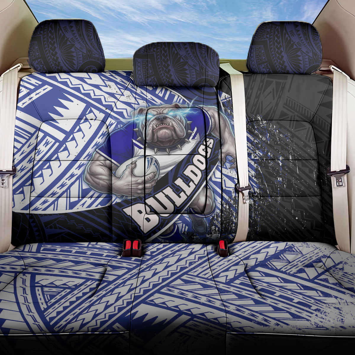 Bulldogs Rugby Back Car Seat Cover Tribal Polynesian Power Art - Lightning Mascot