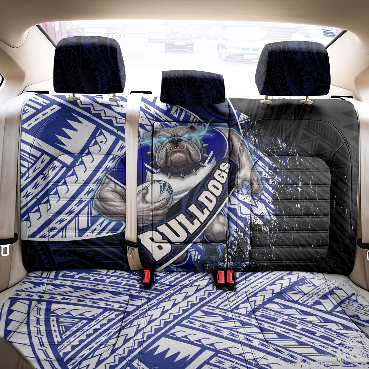 Bulldogs Rugby Back Car Seat Cover Tribal Polynesian Power Art - Lightning Mascot