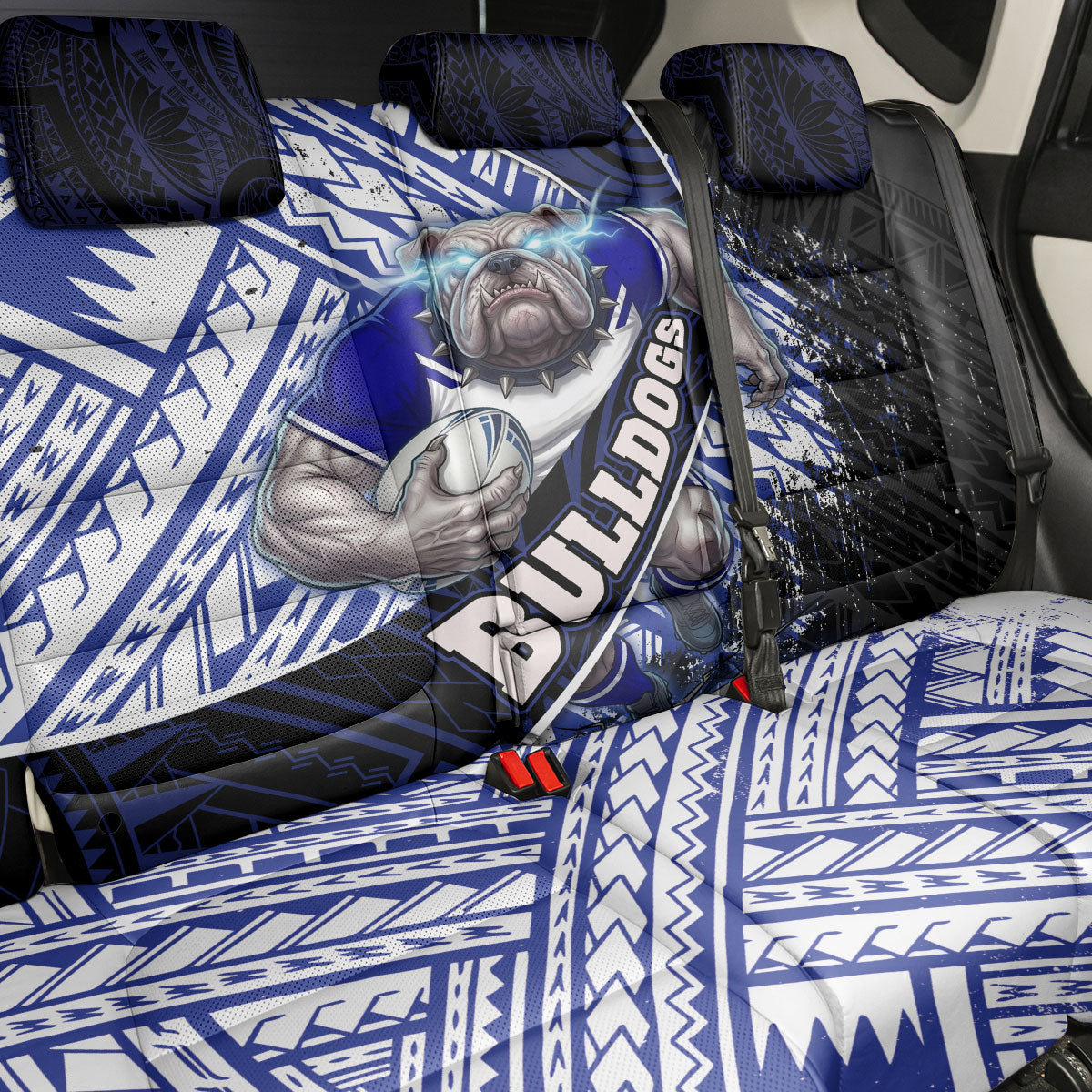 Bulldogs Rugby Back Car Seat Cover Tribal Polynesian Power Art - Lightning Mascot