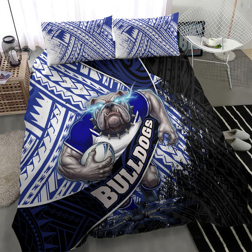 Bulldogs Rugby Bedding Set Tribal Polynesian Power Art - Lightning Mascot