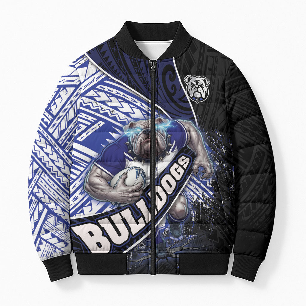 Bulldogs Rugby Bomber Puffer Jacket Tribal Polynesian Power Art - Lightning Mascot
