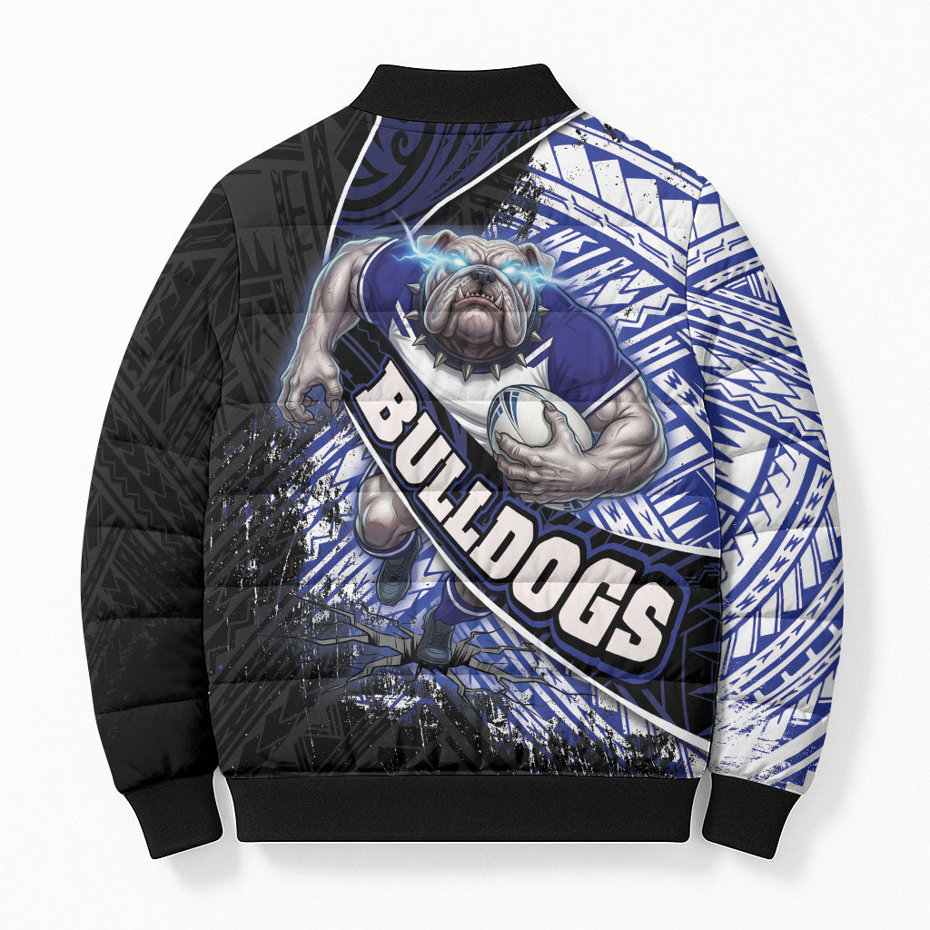Bulldogs Rugby Bomber Puffer Jacket Tribal Polynesian Power Art - Lightning Mascot