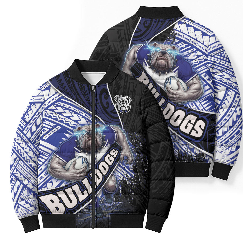 Bulldogs Rugby Bomber Puffer Jacket Tribal Polynesian Power Art - Lightning Mascot