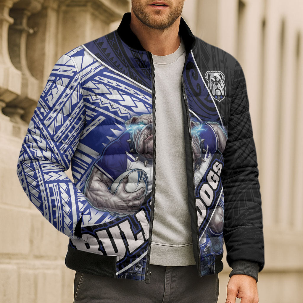 Bulldogs Rugby Bomber Puffer Jacket Tribal Polynesian Power Art - Lightning Mascot