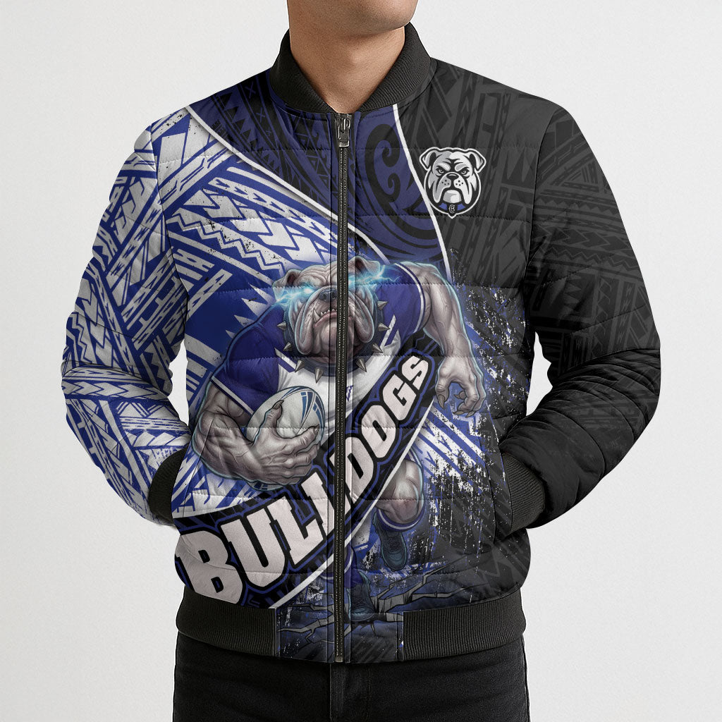 Bulldogs Rugby Bomber Puffer Jacket Tribal Polynesian Power Art - Lightning Mascot