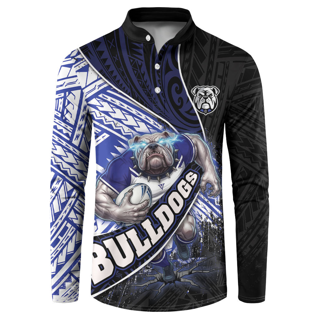 Bulldogs Rugby Button Sweatshirt Tribal Polynesian Power Art - Lightning Mascot