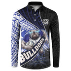 Bulldogs Rugby Button Sweatshirt Tribal Polynesian Power Art - Lightning Mascot