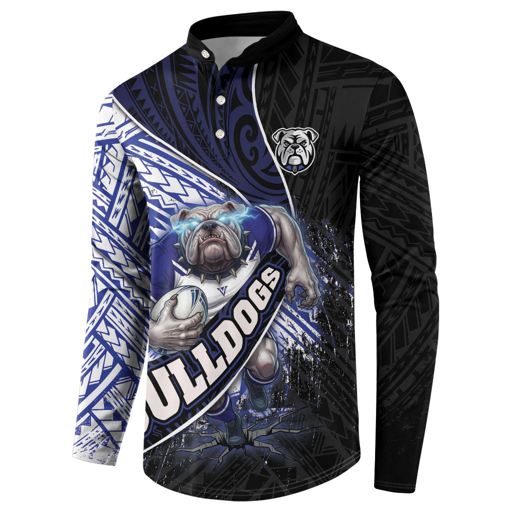 Bulldogs Rugby Button Sweatshirt Tribal Polynesian Power Art - Lightning Mascot