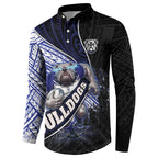 Bulldogs Rugby Button Sweatshirt Tribal Polynesian Power Art - Lightning Mascot