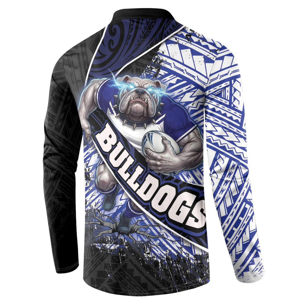 Bulldogs Rugby Button Sweatshirt Tribal Polynesian Power Art - Lightning Mascot
