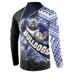 Bulldogs Rugby Button Sweatshirt Tribal Polynesian Power Art - Lightning Mascot