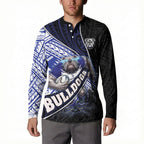 Bulldogs Rugby Button Sweatshirt Tribal Polynesian Power Art - Lightning Mascot