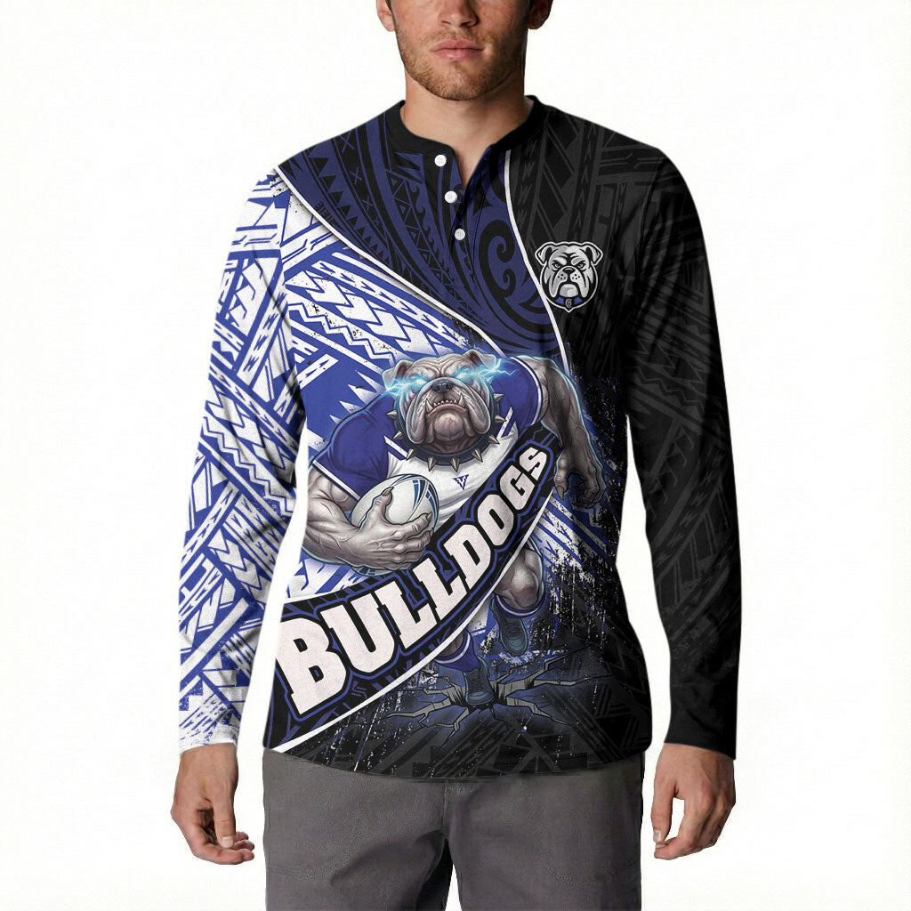 Bulldogs Rugby Button Sweatshirt Tribal Polynesian Power Art - Lightning Mascot