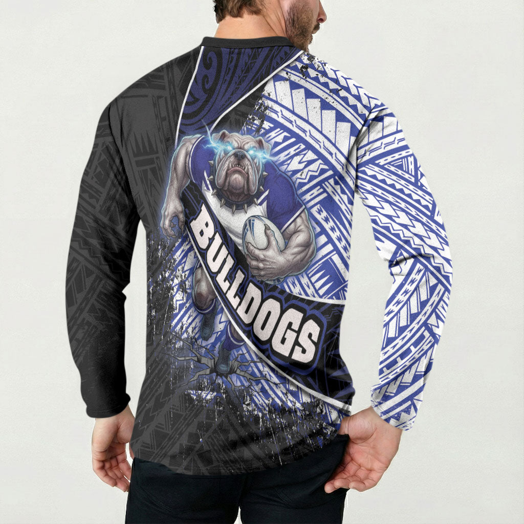 Bulldogs Rugby Button Sweatshirt Tribal Polynesian Power Art - Lightning Mascot