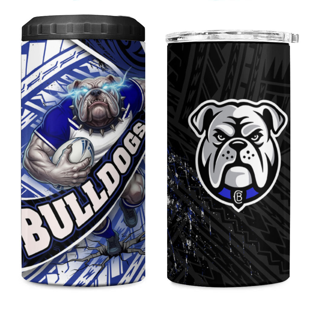 Bulldogs Rugby 4 in 1 Can Cooler Tumbler Tribal Polynesian Power Art - Lightning Mascot