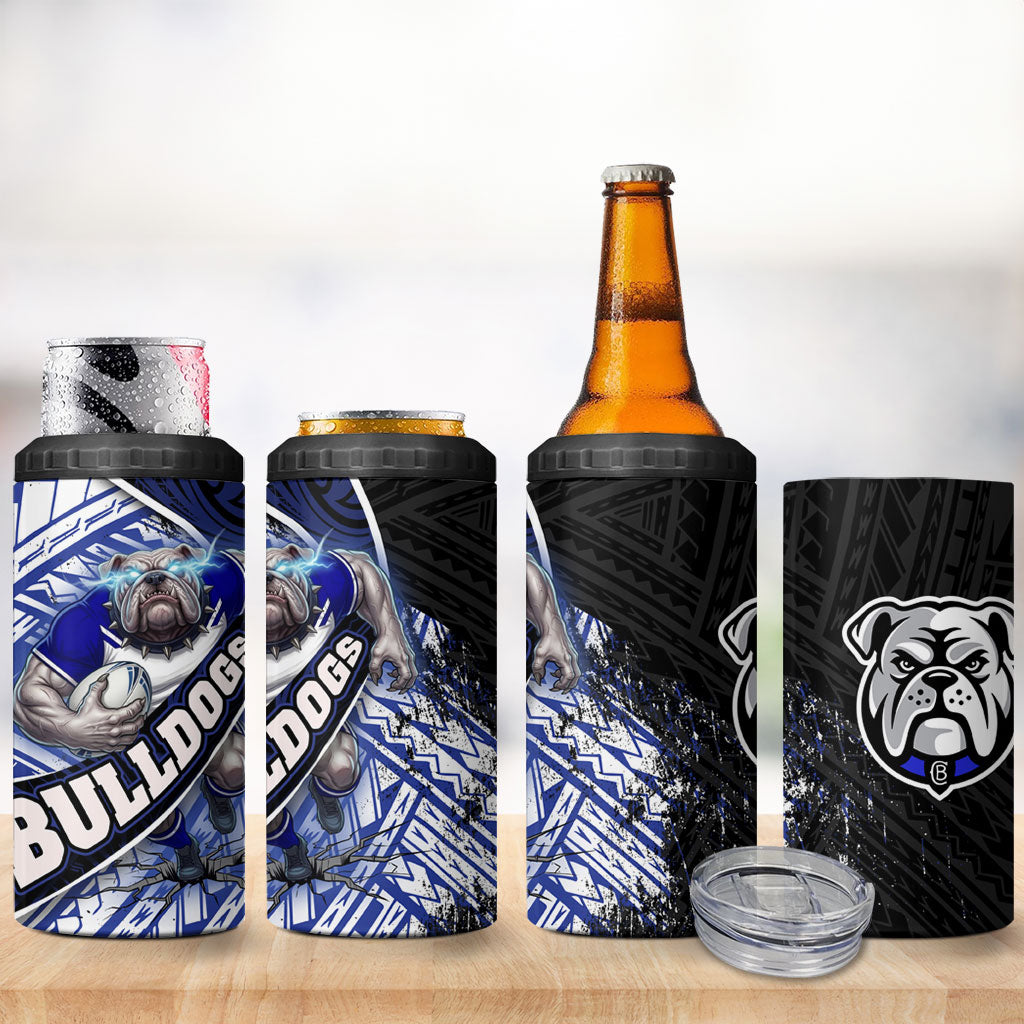 Bulldogs Rugby 4 in 1 Can Cooler Tumbler Tribal Polynesian Power Art - Lightning Mascot