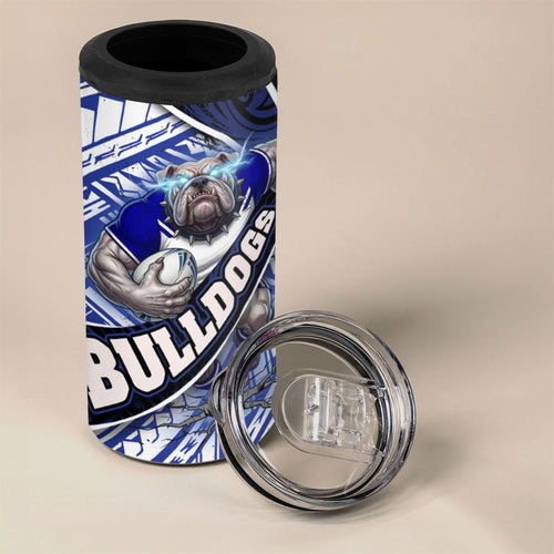 Bulldogs Rugby 4 in 1 Can Cooler Tumbler Tribal Polynesian Power Art - Lightning Mascot