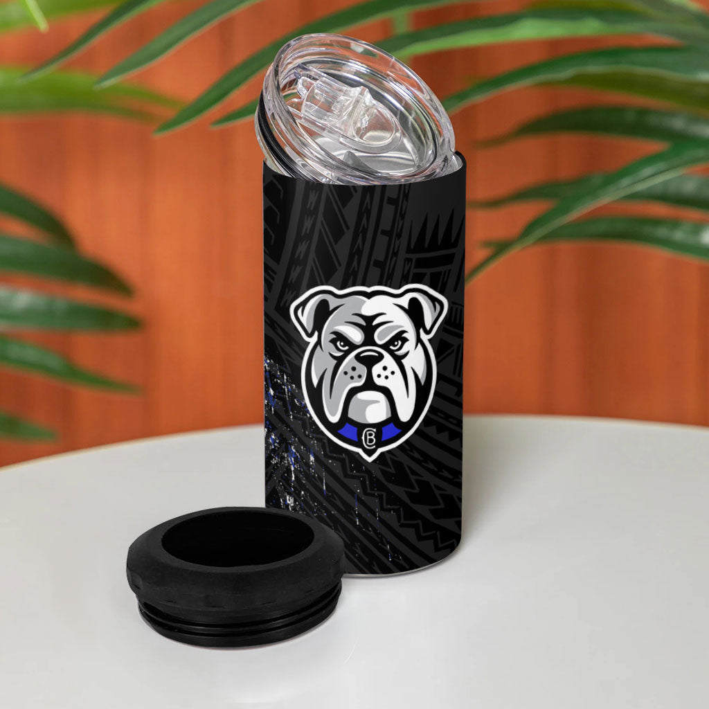 Bulldogs Rugby 4 in 1 Can Cooler Tumbler Tribal Polynesian Power Art - Lightning Mascot